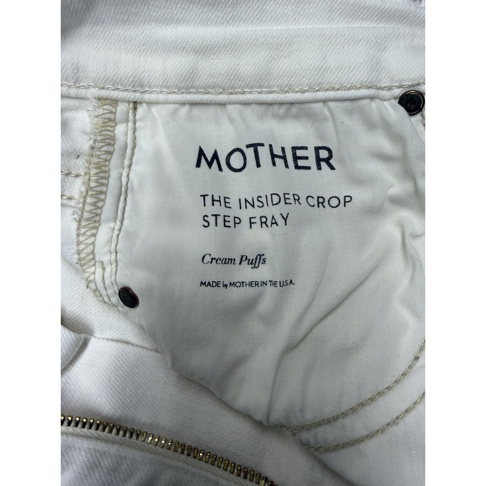 MOTHER The Insider Crop Step Fray Jeans Cream Puffs White Raw Hem Cropped Sz 27 - Picture 9 of 14
